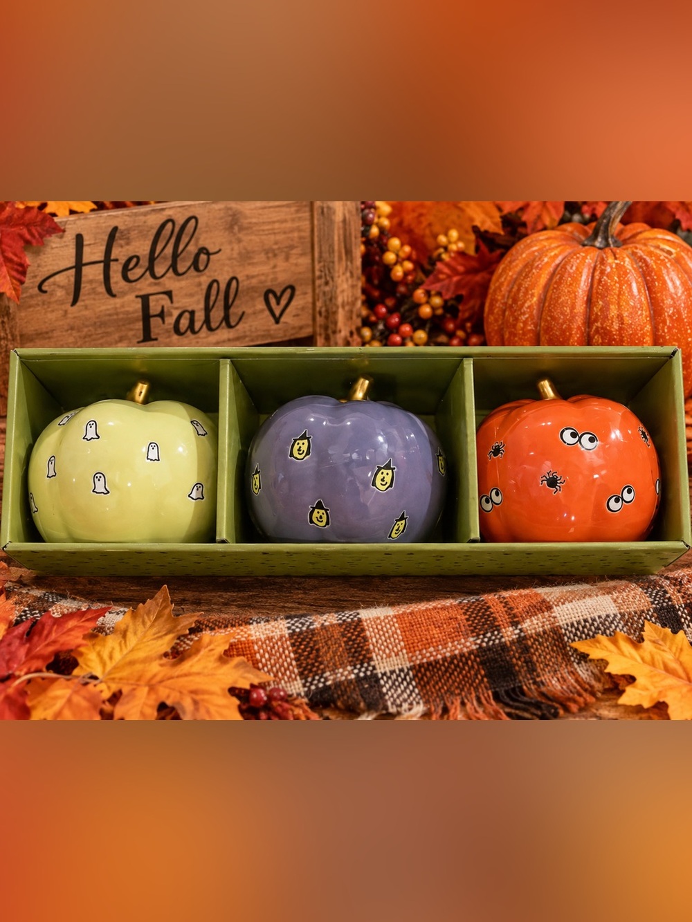 3 Ceramic fall  Halloween Pumpkin Accent - Unbranded